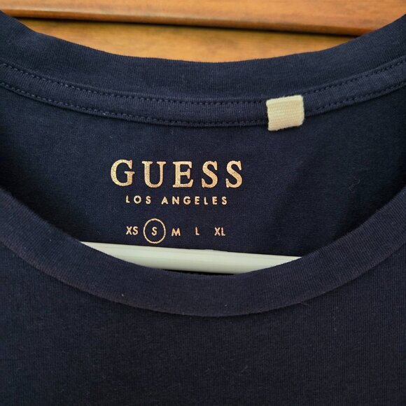 Guess Navy Blue /White Stripes Gold Lettering S/XS Woman’s TSHIRT - Picture 3 of 6
